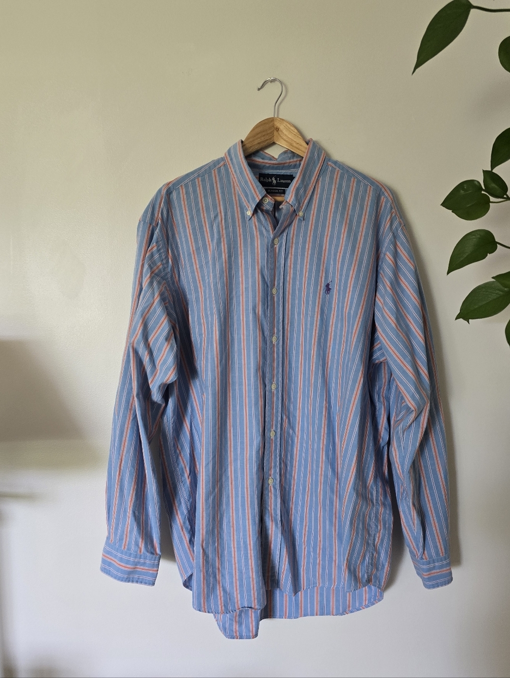 Ralph Lauren Classic Fit Mens Blue Striped Button Down Shirt Size XL